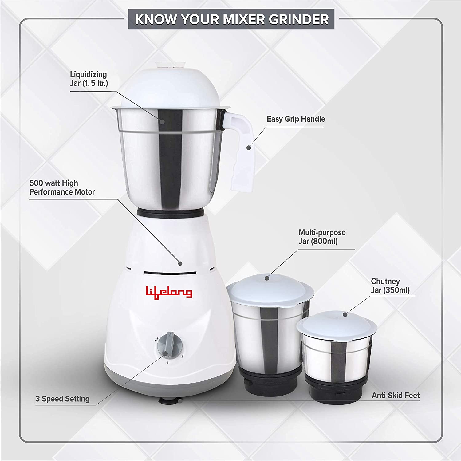 5-in-1 'Elegance' Wet and Dry Indian Mixer Grinder 1000W