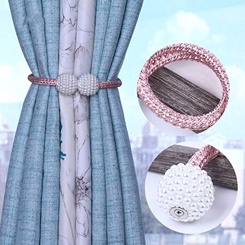 2pcs Modern And Simple Style Magnetic Curtain Clips With Pearl Decoration,  No Need To Drill Holes, Window Tieback Accessories