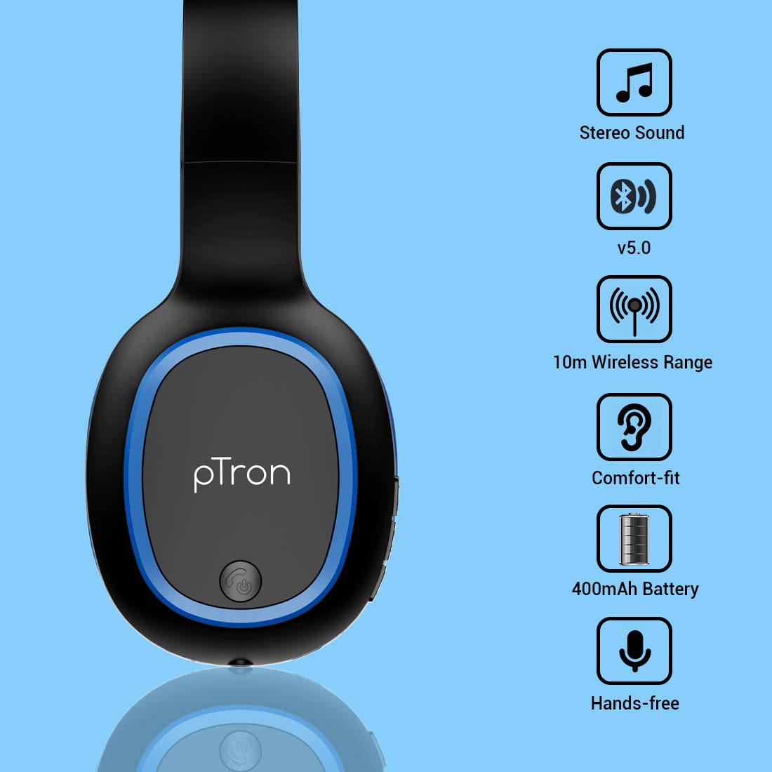 pTron Studio Over-Ear Bluetooth 5.0 Wireless Headphones, Hi-Fi Sound with  Deep Bass, 12Hrs Playback, Ergonomic  Lightweight Wireless Headset, Soft  Cushions Earpads, Aux Port  Mic (Blue) Hungamastart Online Shopping
