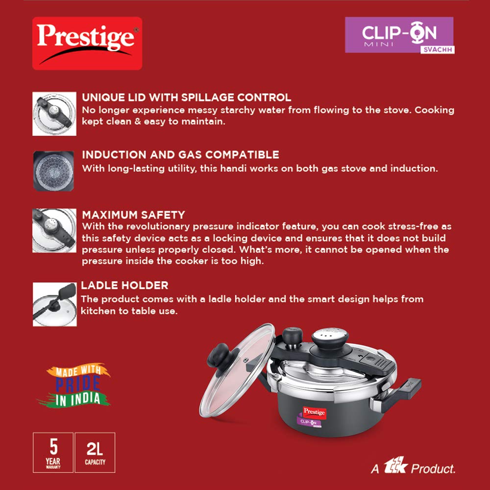 Prestige Clip on Mini Pressure Cooker Made Of Aluminium with Glass