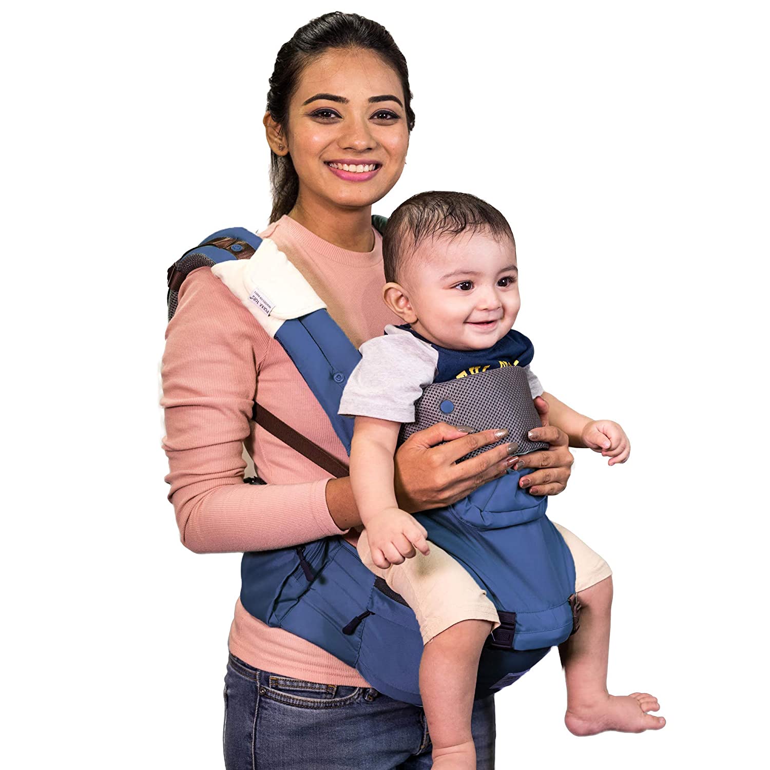 Polka Tots Ergonomic Baby Hip Seat / 6 in 1 Baby Carrier with Airbag Seat  and Adjustable Waist and Excellent Lumbar Support, Highly Suitable for C  Section Mothers, with Trendy Carry Bag (