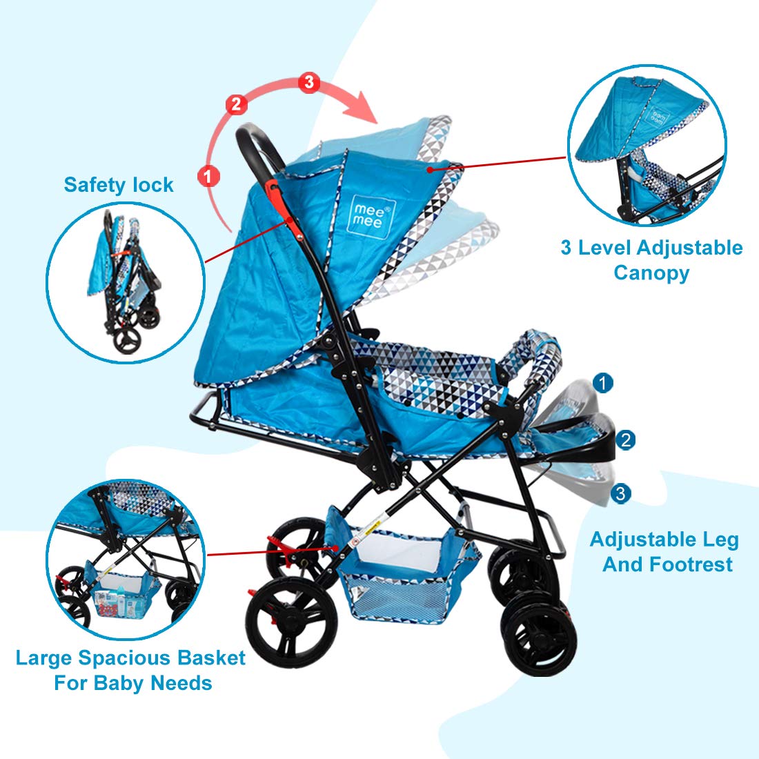 Buy Mee Mee Baby Pram Baby Stroller Easy to Push,Locking Wheels