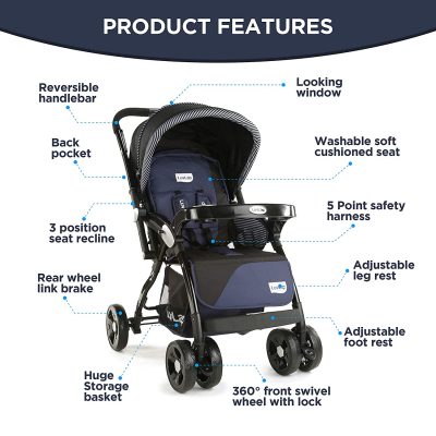 LuvLap Galaxy Stroller/Pram, Extra Large Seating Space, Easy Fold,  Baby/Kids, 0-3 years Stroller