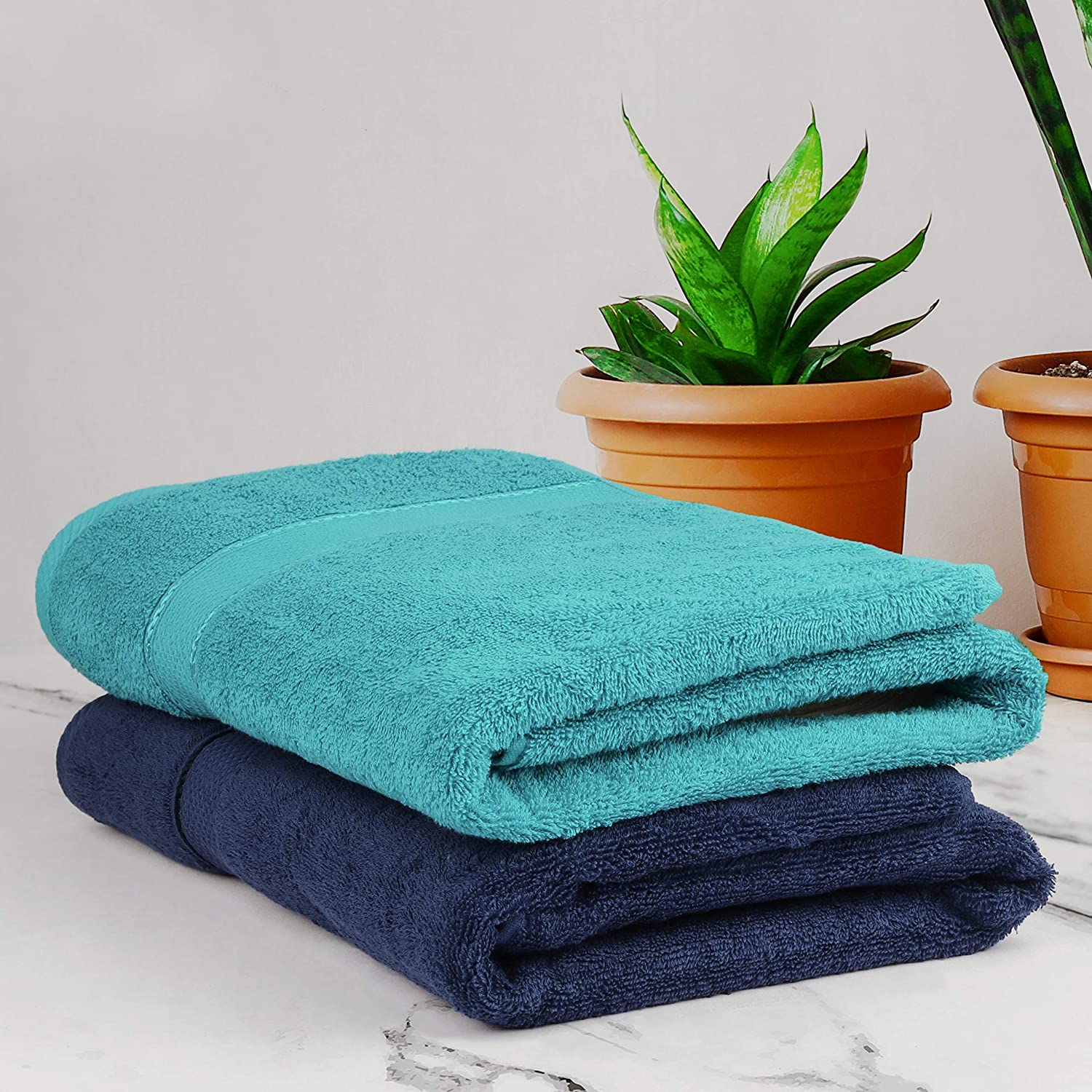 Brand - Solimo 100% Cotton 2 Piece Bath Towel Set, 500 GSM (Olive  Green and Turquoise Blue)