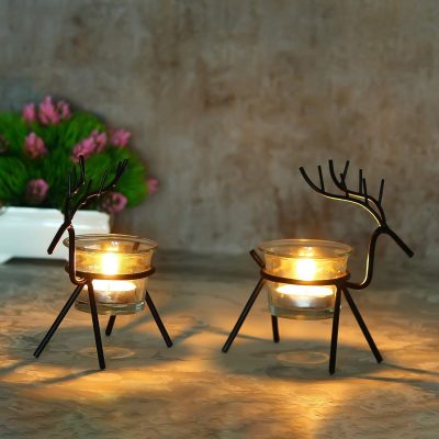 WebelKart New Premium Crystal Rose Brass Candle Holder for Decoration