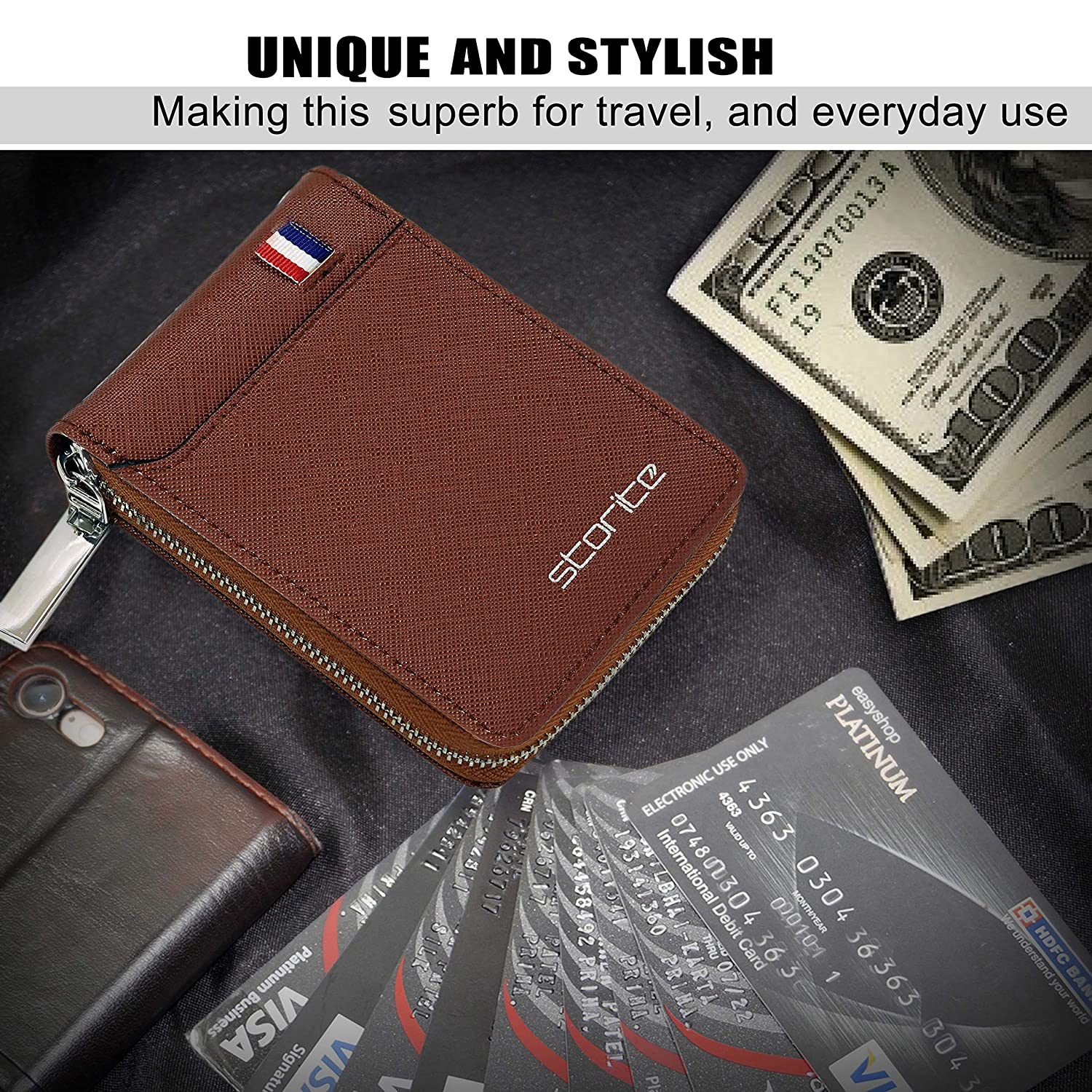 Buy RFID Blocking Credit Card Wallet, Compact Vegan Leather Card Case  Holder for Women Men with Keychain and ID Window, Coin Purse with Zipper  (Gird Glitter Olive) at