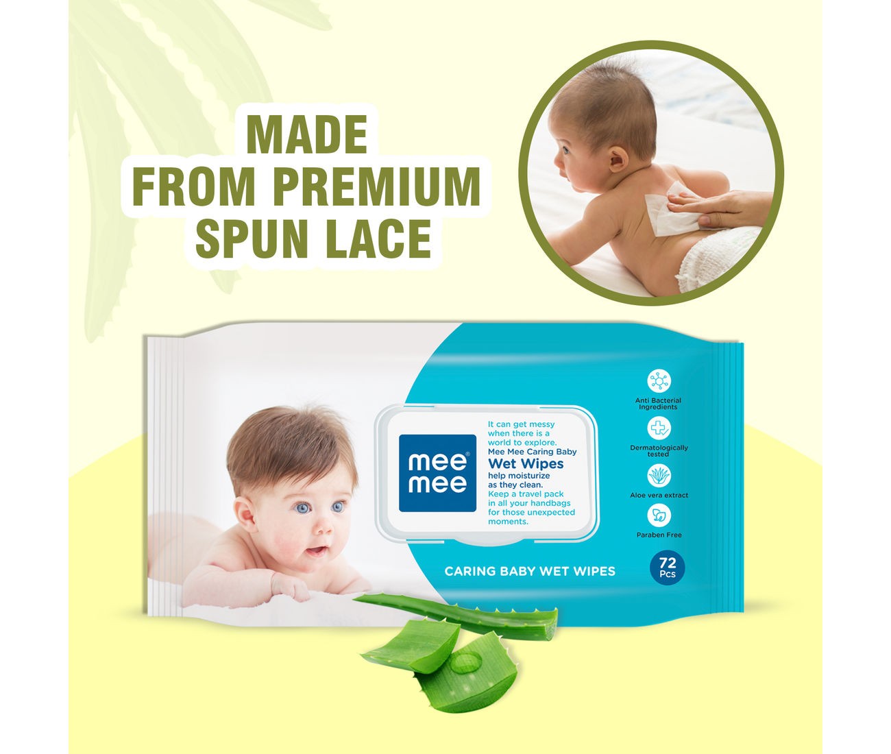Buy Mee Mee Caring Baby Wet Wipes with lid, 72 Pcs (Aloe Vera