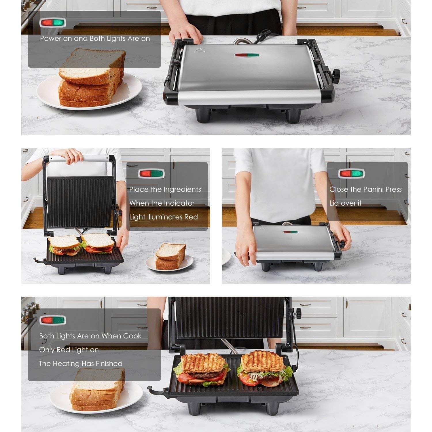 Panini Press Grill, Kealive 4-Slice Extra Large Gourmet Sandwich