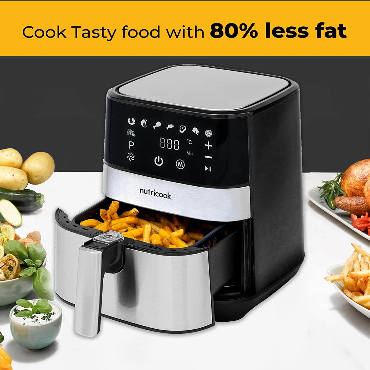 NUTRICOOK Rapid Air Fryer 1500 Watts 3.6 Liters Stainless Steel