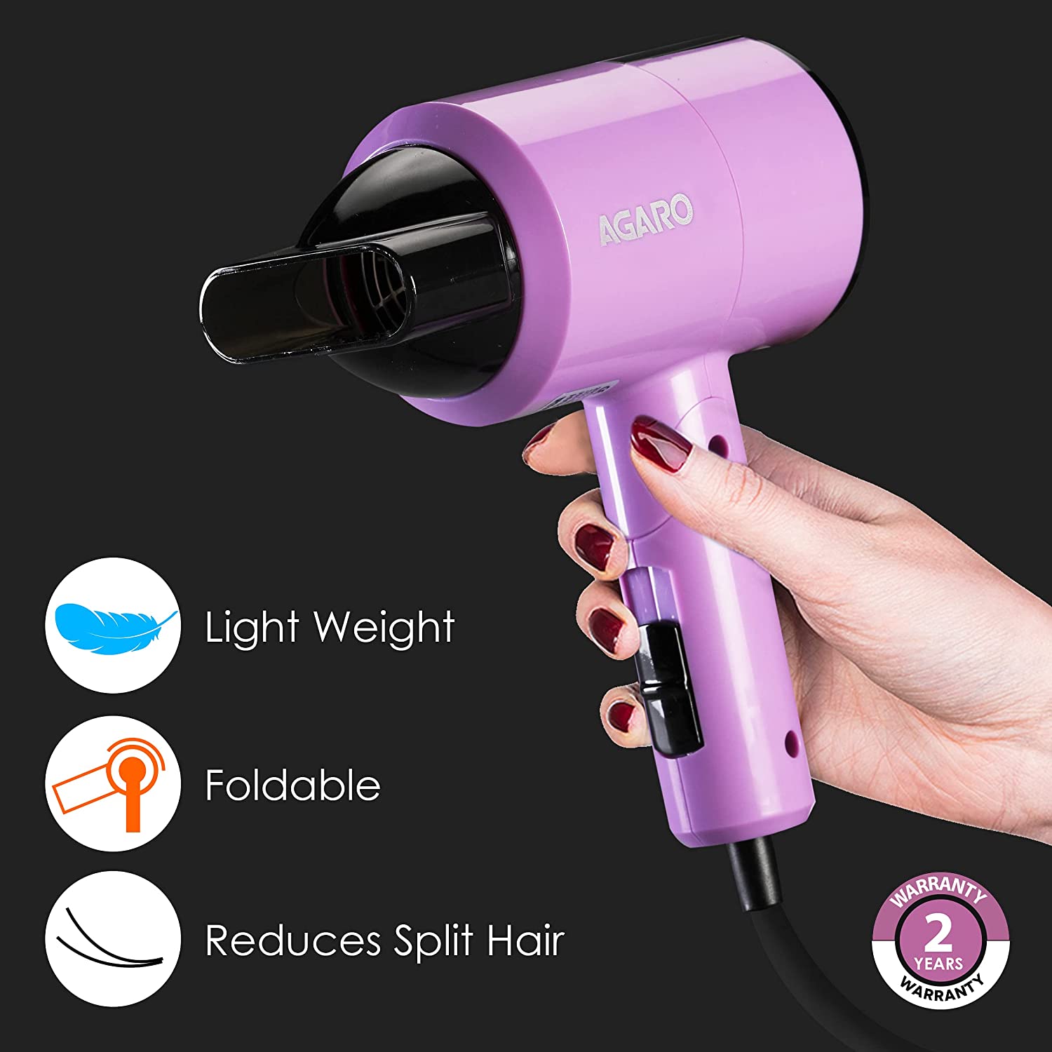 AGARO HD-1211 Hair Dryer 1100 Watts, 2 Heat Speed and Cool Mode, Foldable  (Compact in Size) - Hungamastart | Online Shopping