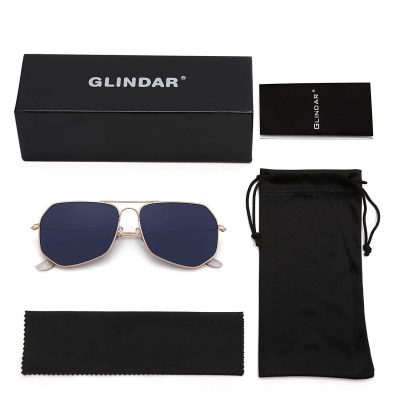 Buy GAINX Retro Rectangular Aviator Sunglasses Premium Glass Lens Flat  Metal Sun Glasses Men W…