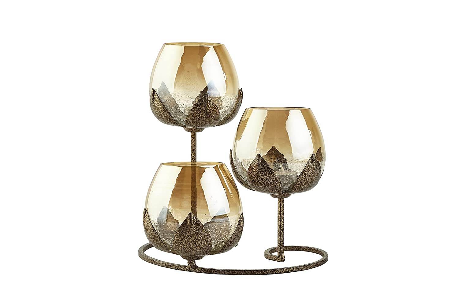 WebelKart New Premium Crystal Rose Brass Candle Holder for Decoration