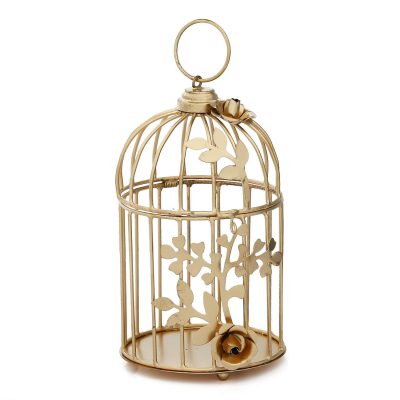 Hanging 7 1/2 Brass Bird Cage With Bird