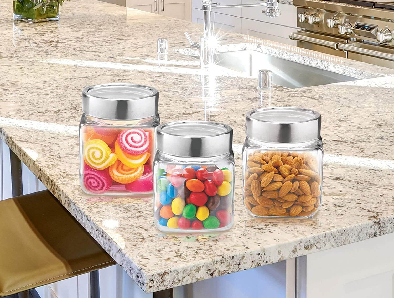 Femora Glass Jar With Screw On Metal Lid - Transparent , Scratch Resistant,  Storage For Dry Kitchen Items, 500 ml