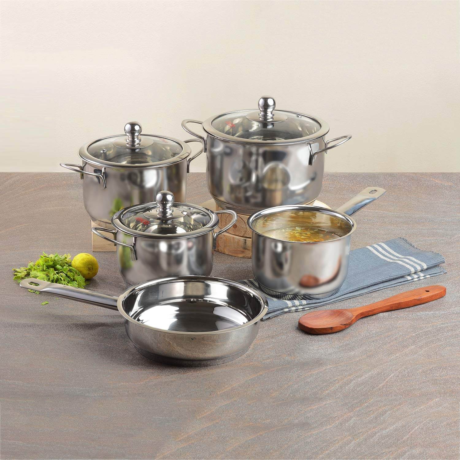 Vinod 7pc Stainless Steel Cookware Set (Frypan/Sauce Pan 2 Cooking Pot