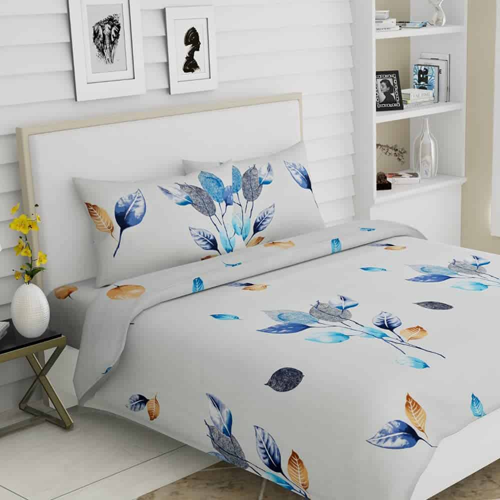 PURE COMFORT 100% Glace Cotton Super King Size Double Bedsheet with 2  Pillow Covers