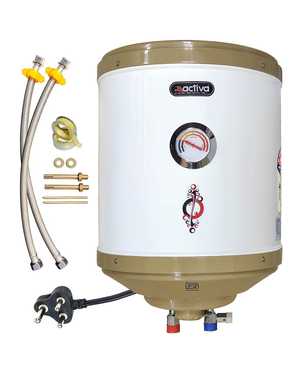 ACTIVA 25Ltr Storage (.85 mm) 5 Star 2 Kva Asb Top Bottom Temperature Meter  Anti Rust Coated Body with 304 Less Tank Geyser with Free Installation Kit  and adjustable outer thermostat 3