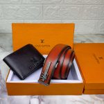 Louis Vuitton Belt and Wallet for Men Leather Combo Pack for Men Gift Replica