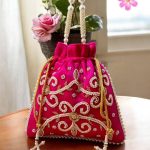 Womens Embroidered Pearl Potli Bag Wedding Drawstring Purse Traditional Bridal Handbag for Gift Festive Use